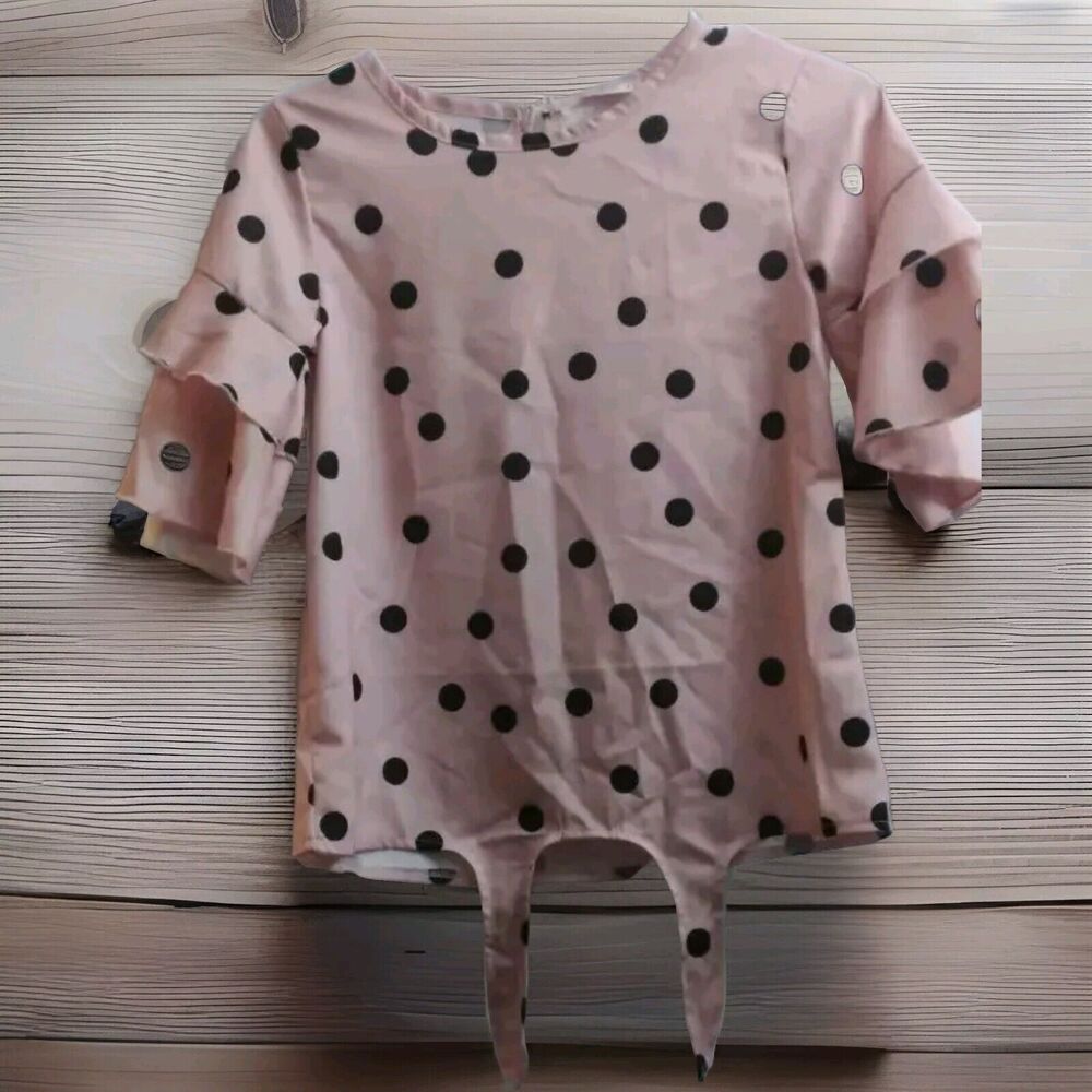 Trend Blossoms  Pink Polka-Dot Tie Front Crop Top NEW